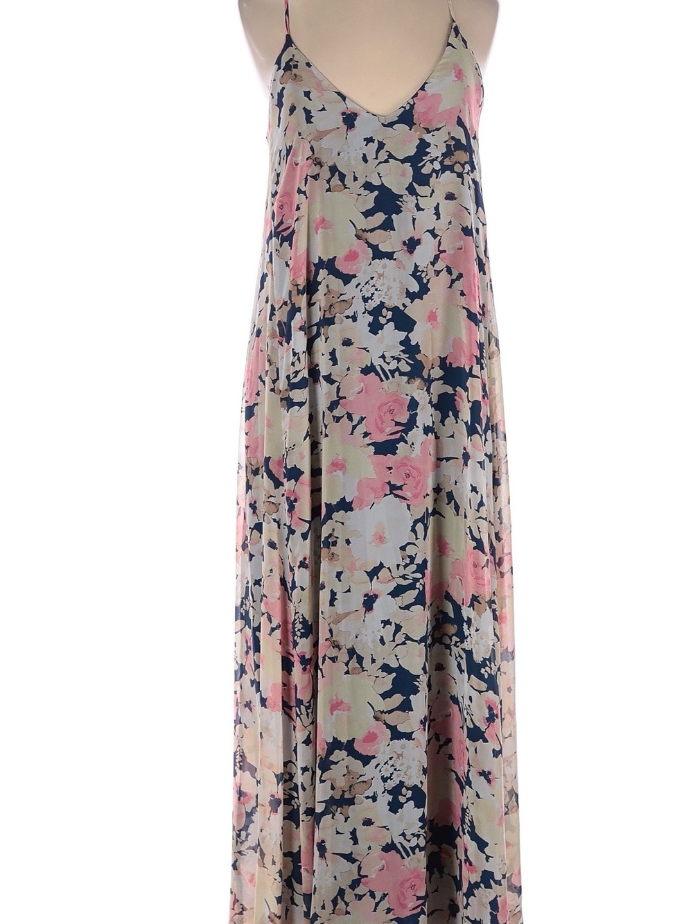 Nicole Miller Pink and Navy Floral Maxi Dress